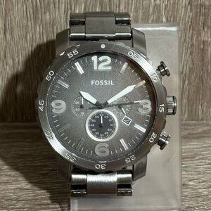 Gray Fossil Nate Chronograph Stainless Steel Men’s Watch With New Battery